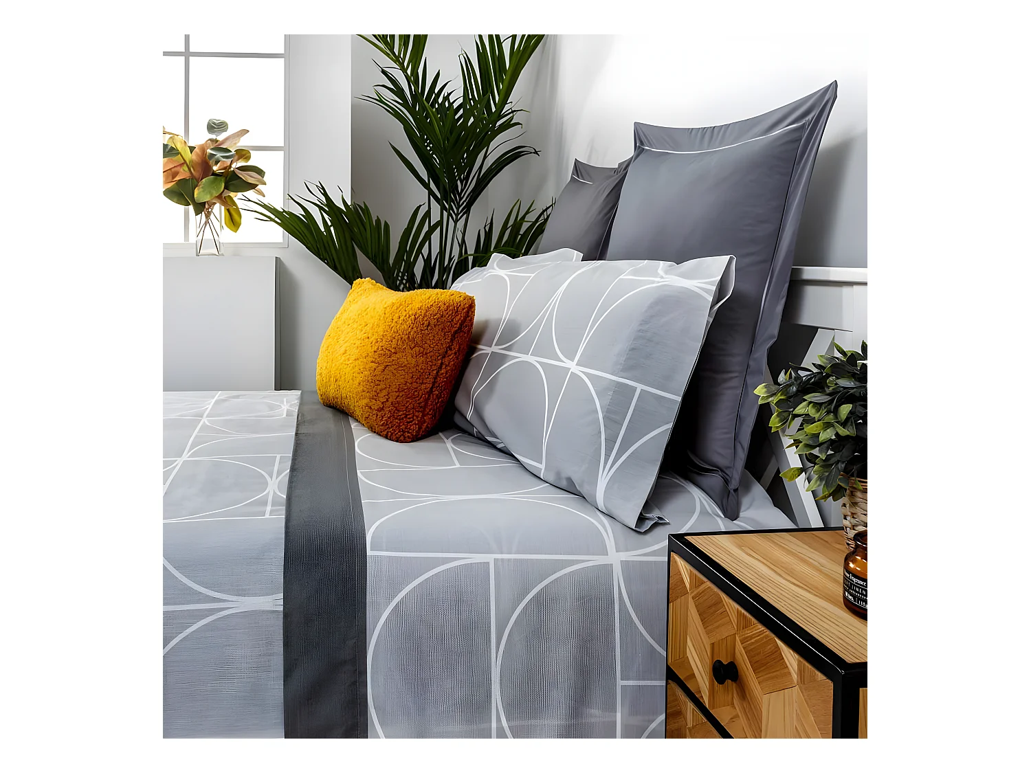 Juego de sábanas MAISON algodón poliéster gris 160x260 Cama 90