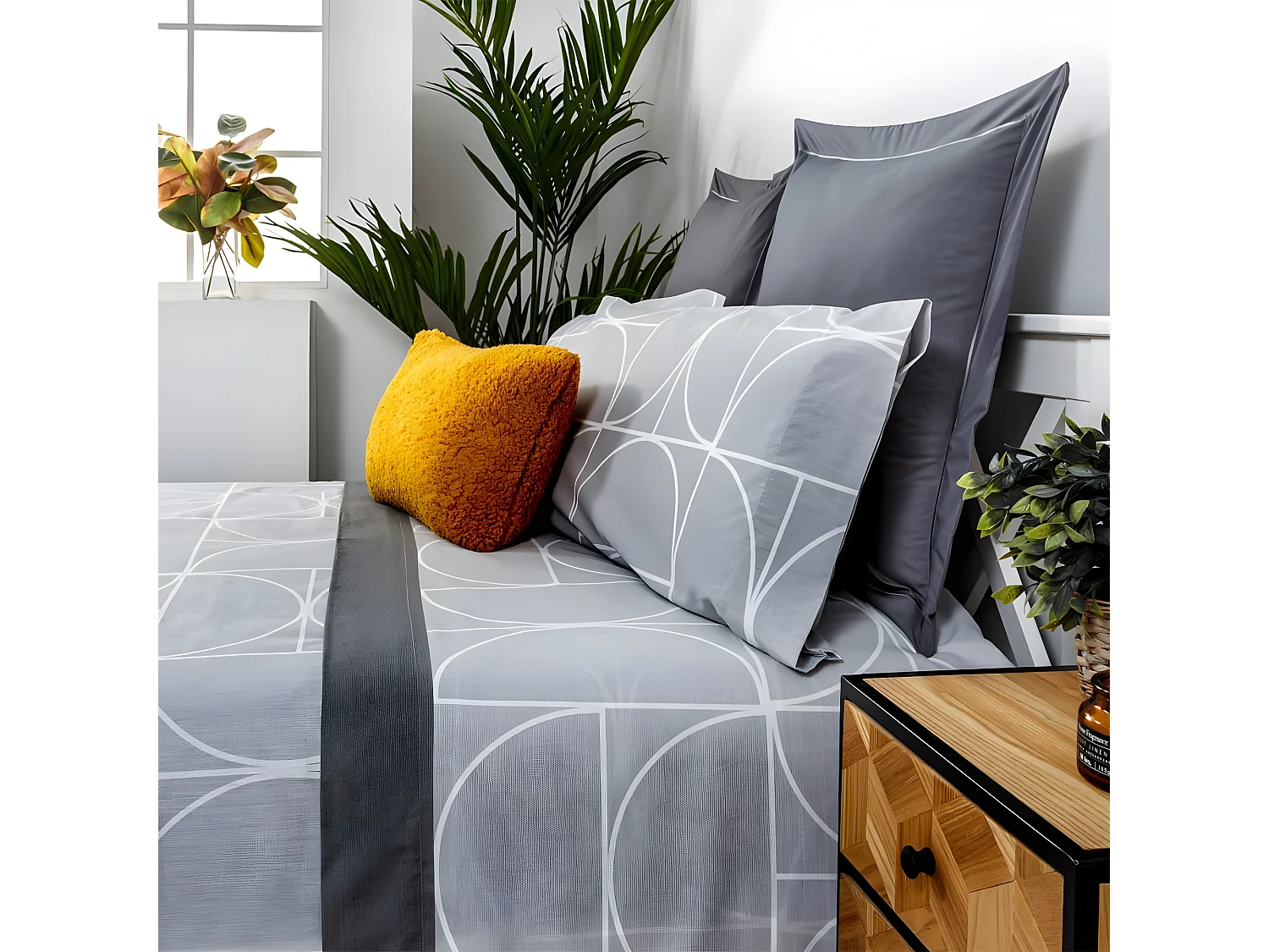 Juego de sábanas MAISON algodón poliéster gris 160x260 Cama 90