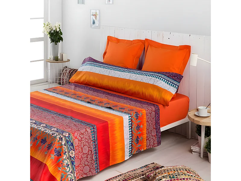 Juego de sábanas INDI percal algodón 180 hilos multicolor  Cama 90