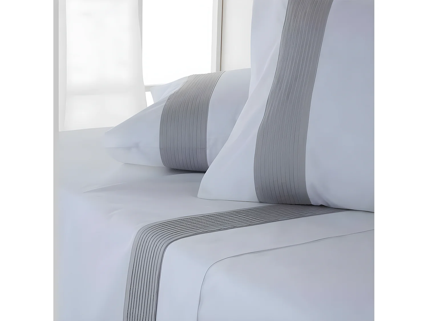 Juego de sabanas GORBEA GRIS percal algodón  Blanco 240x260 Cama de 150