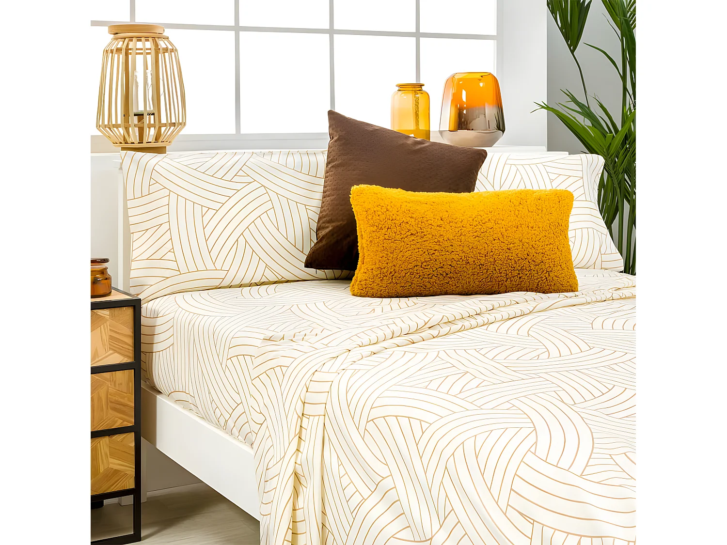 Juego de sábanas SALINAS BEIGE microfibra hipoalergénica Cama 200