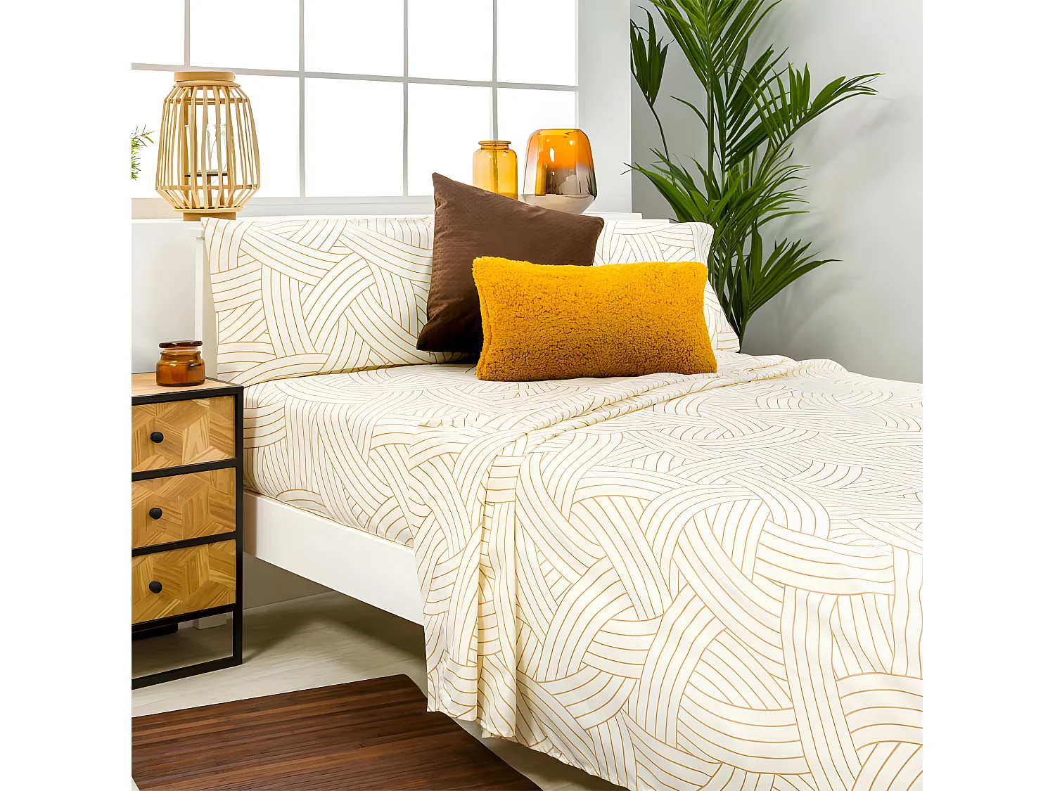 Juego de sábanas SALINAS BEIGE microfibra hipoalergénica Cama 200