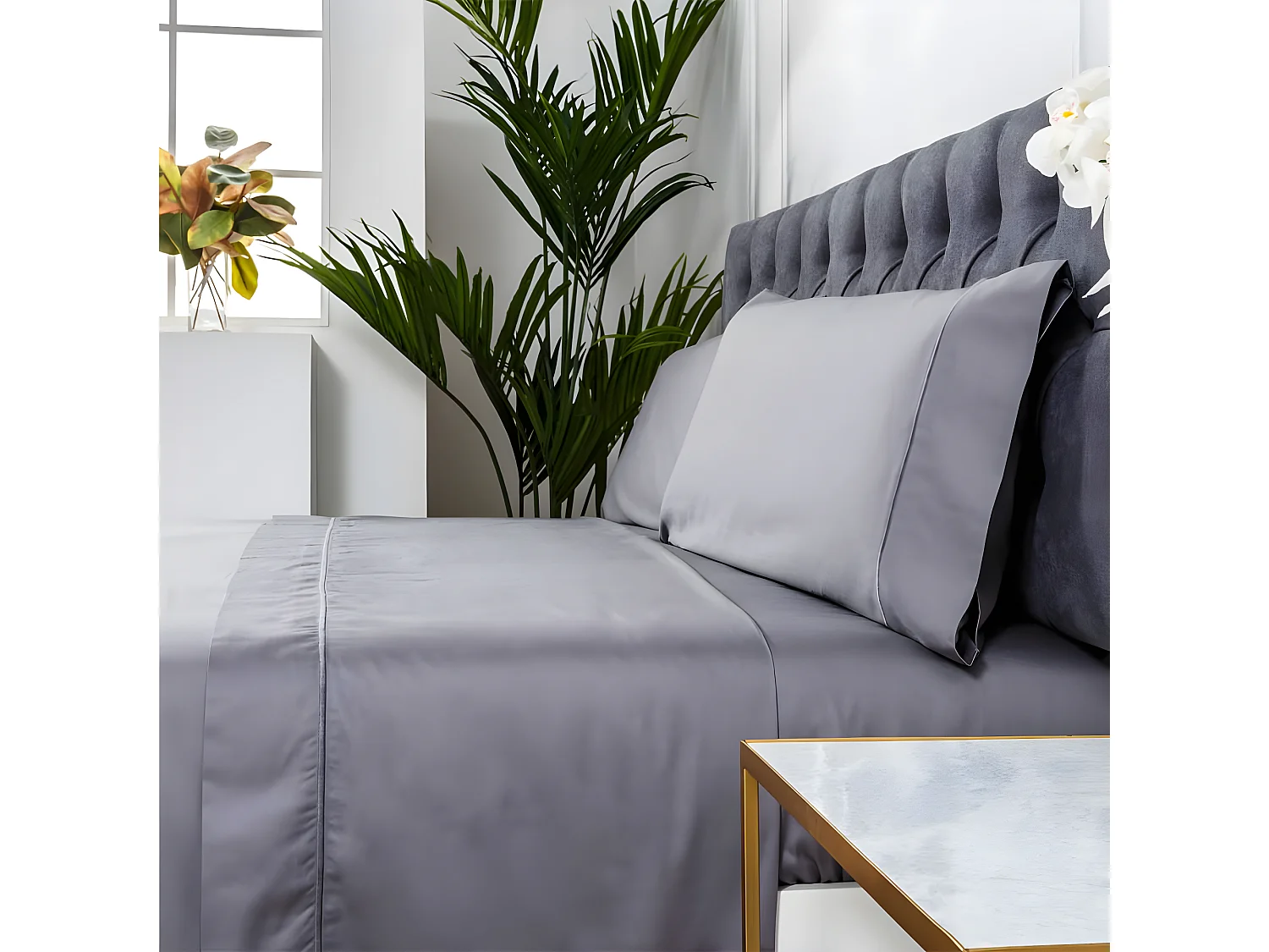 Juego de sábanas satén algodón egipcio 300 gris  Cama 160