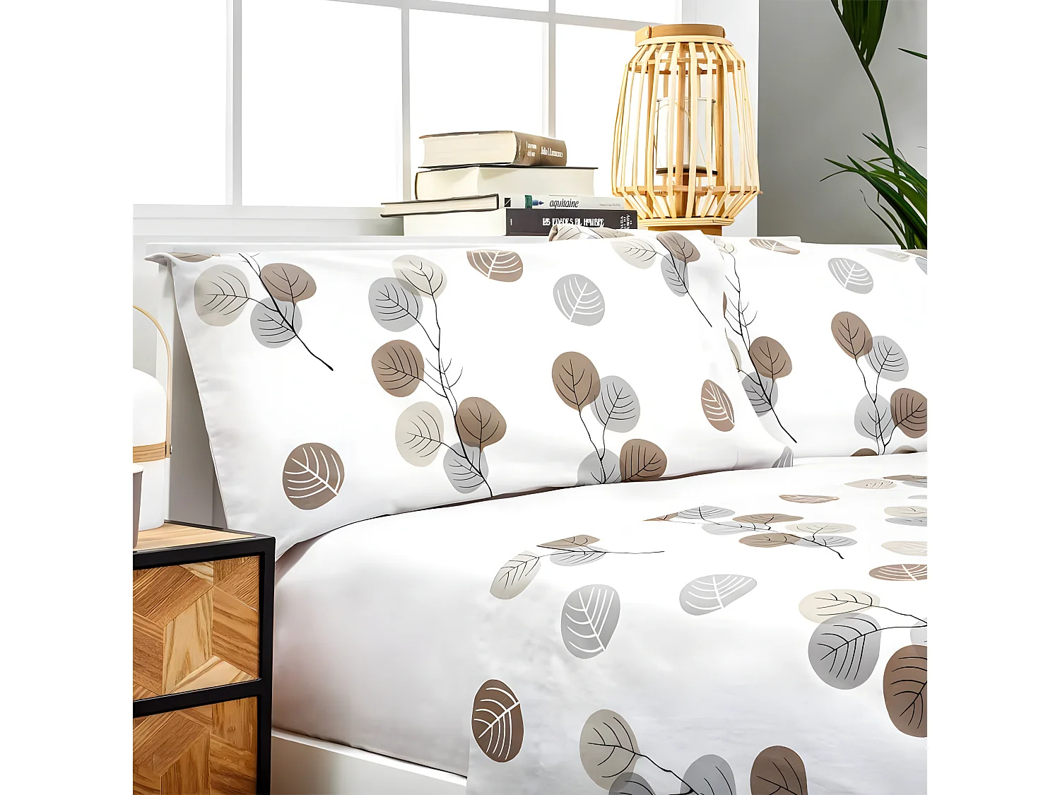 Juego de sábanas HONDARRIBIA 100% algodón orgánico gris 160x260 Cama 90