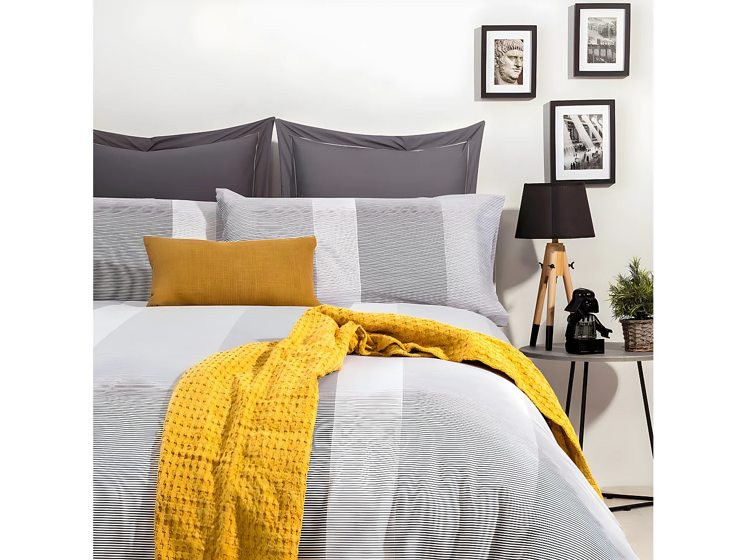 Juego de sábanas SEGMENT algodón poliéster GRIS Cama 90