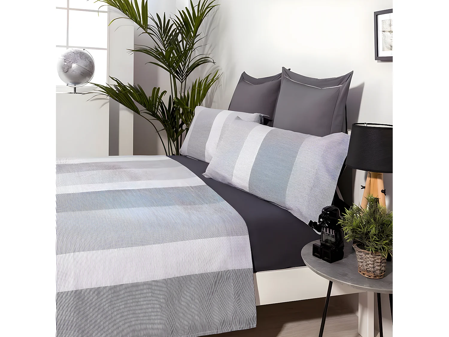 Juego de sábanas SEGMENT algodón poliéster GRIS Cama 90