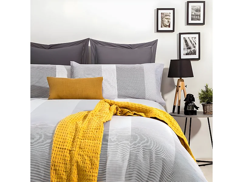 Juego de sábanas SEGMENT algodón poliéster GRIS Cama 90