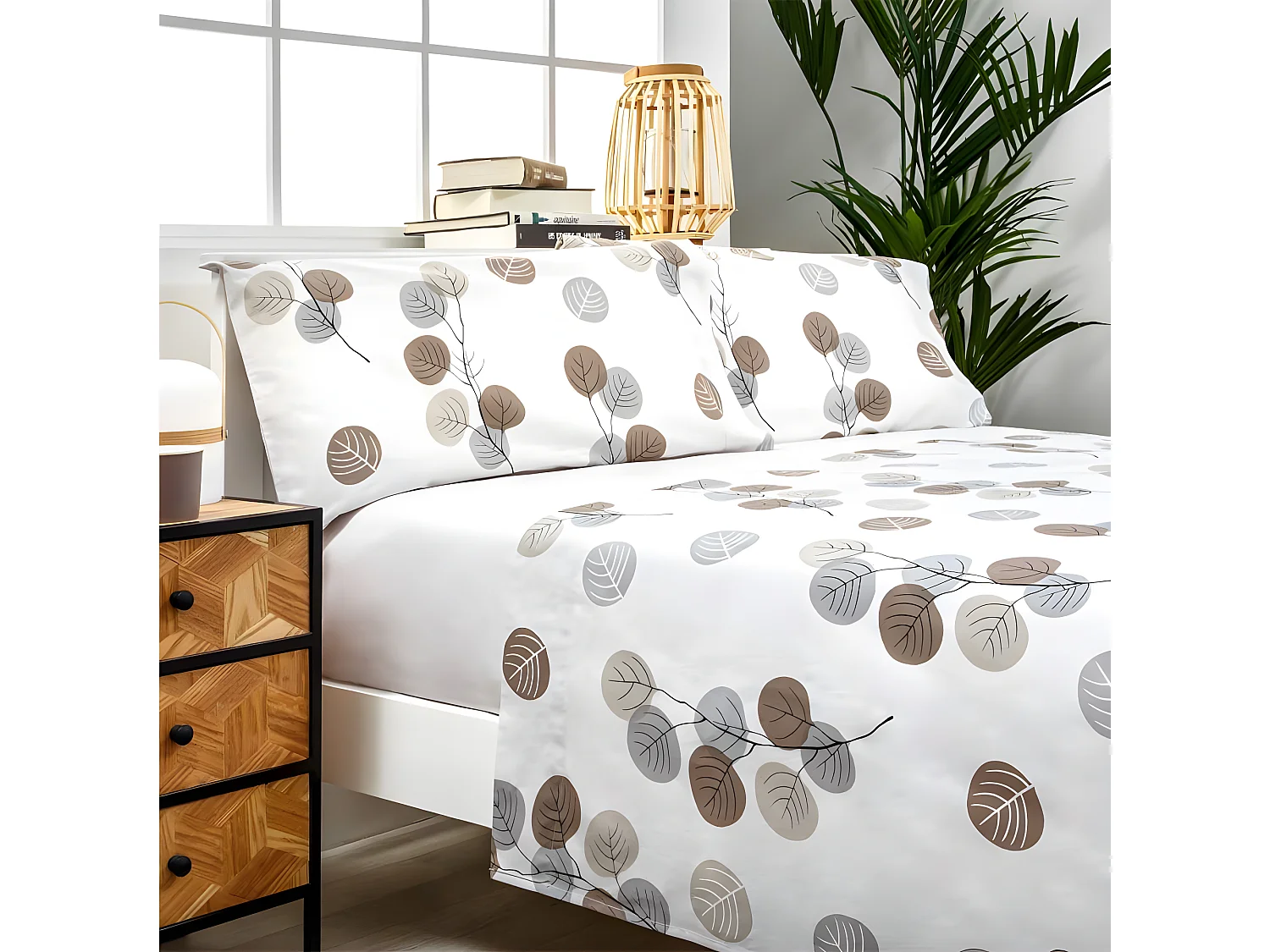 Juego de sábanas HONDARRIBIA 100% algodón orgánico gris 280x260 Cama 200