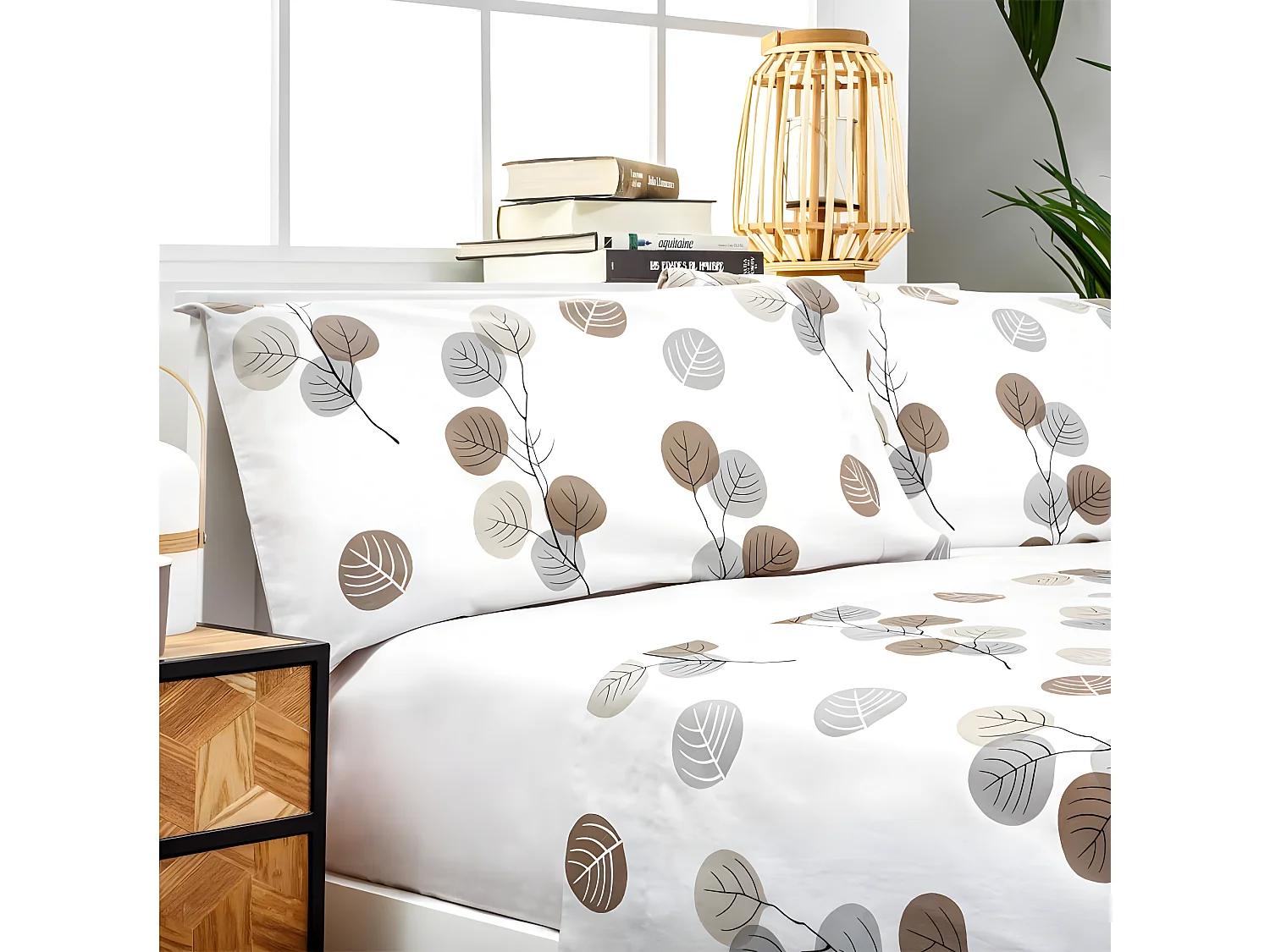 Juego de sábanas HONDARRIBIA 100% algodón orgánico gris 280x260 Cama 200