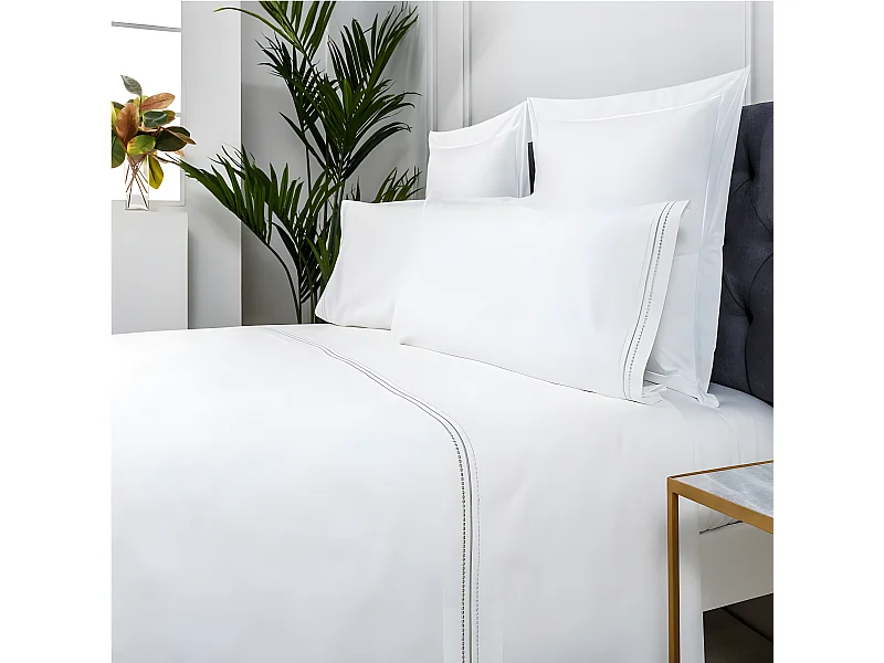 Juego de sábanas bordadas ORO algodón 200 hilos blanco Cama 150