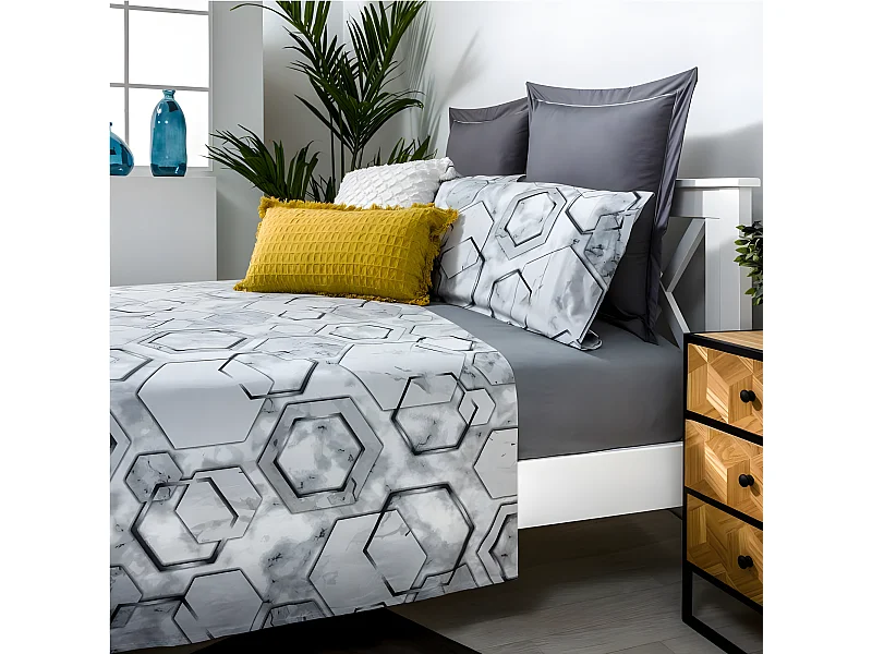 Juego de sábanas MARMOL percal algodón 180 hilos gris  Cama 90