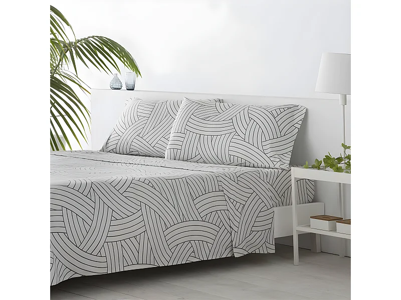 Juego de sábanas SALINAS microfibra hipoalergénica gris Cama 135