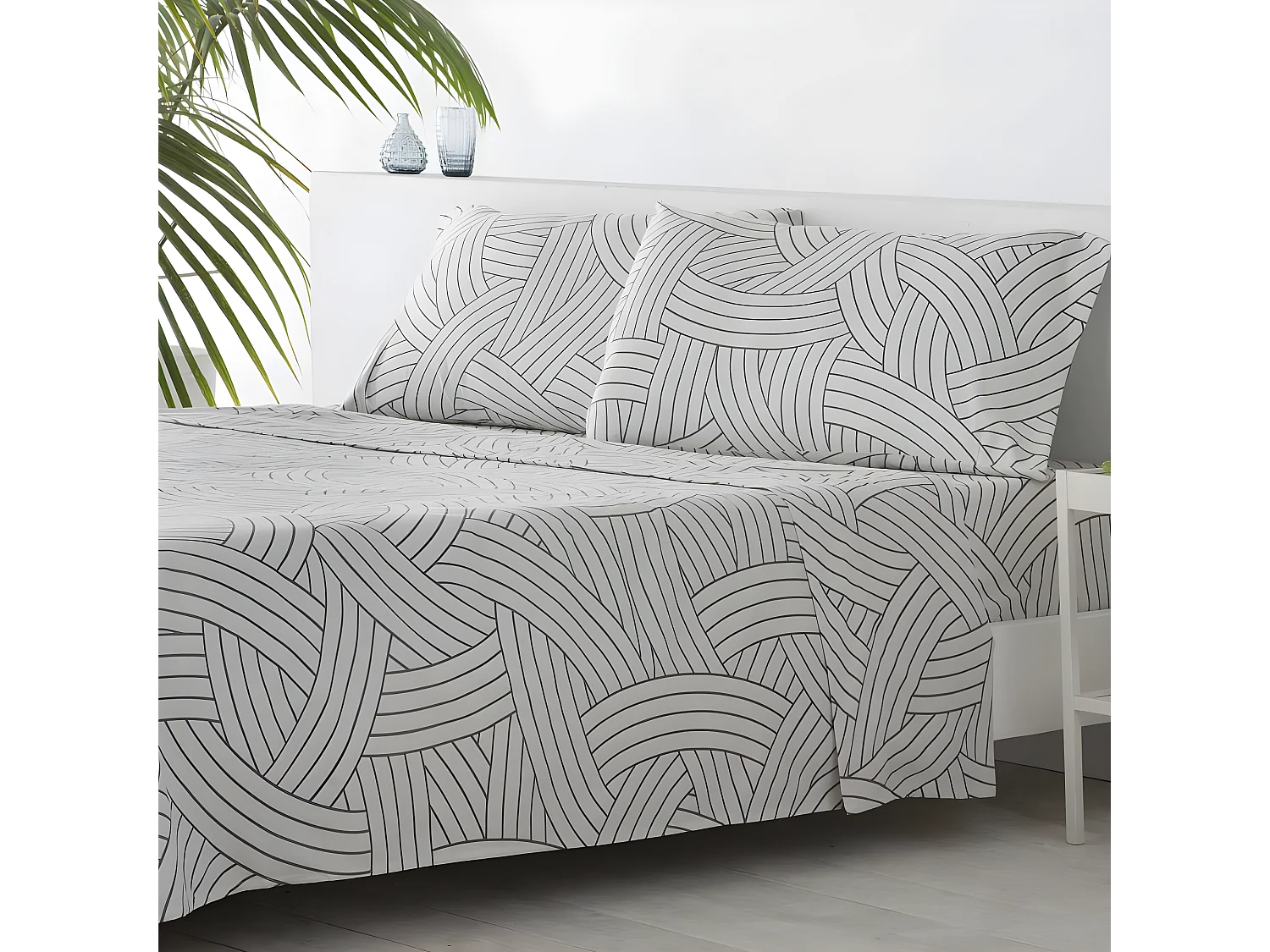 Juego de sábanas SALINAS microfibra hipoalergénica gris Cama 135