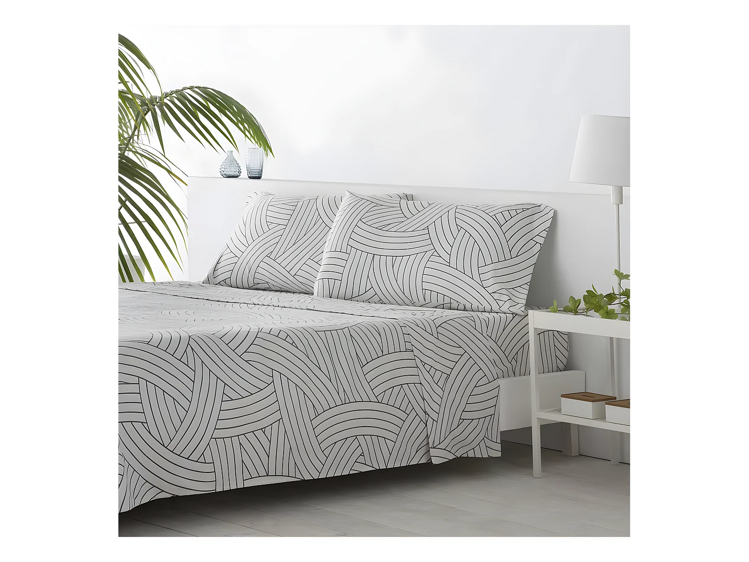 Juego de sábanas SALINAS microfibra hipoalergénica gris Cama 135