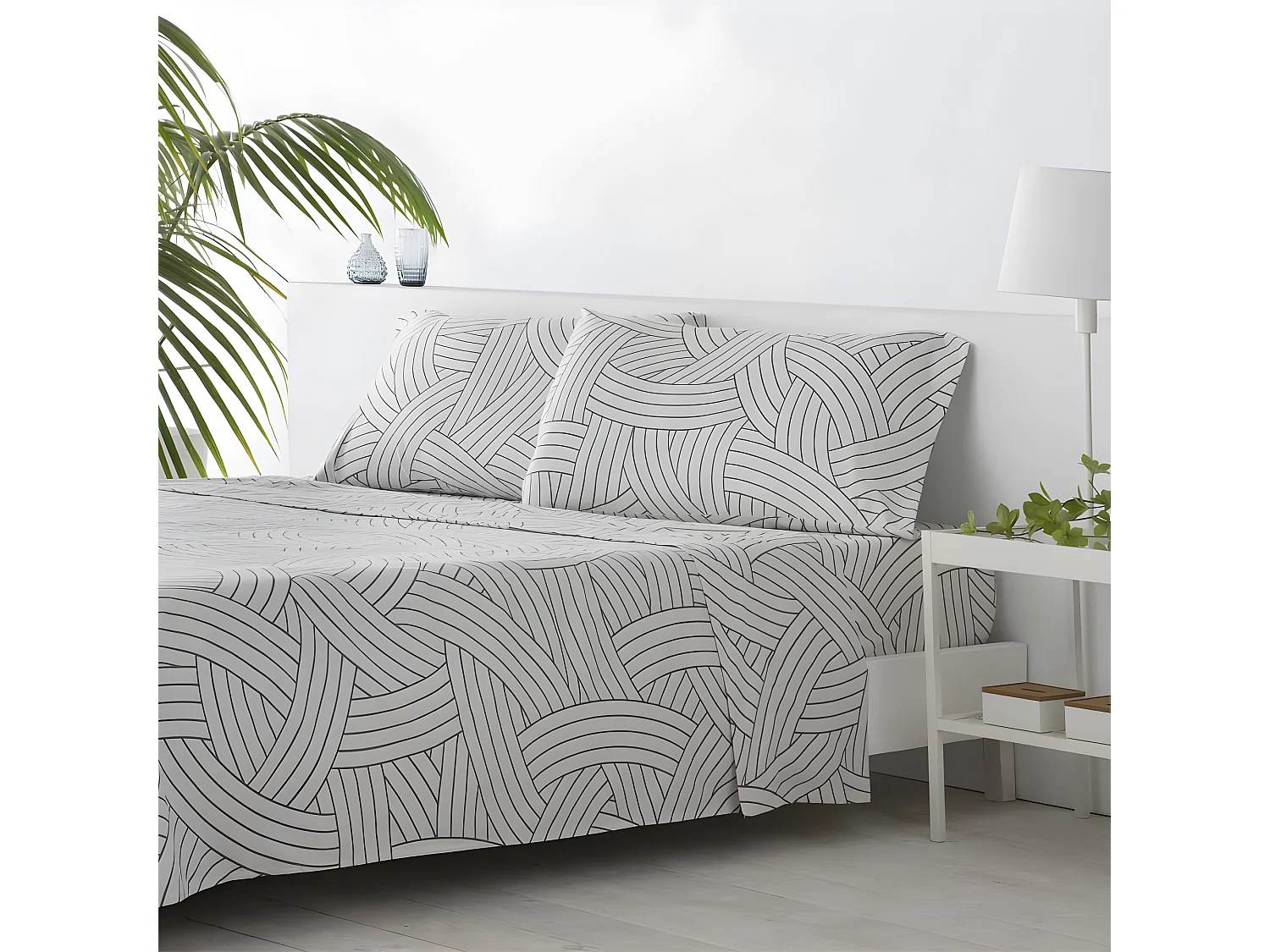 Juego de sábanas SALINAS microfibra hipoalergénica gris Cama 135