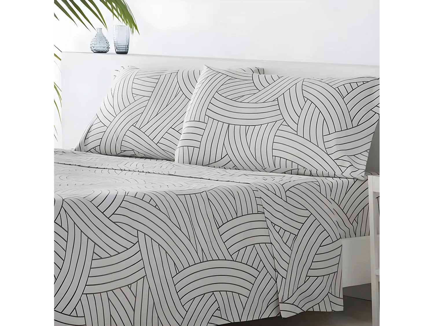 Juego de sábanas SALINAS microfibra hipoalergénica gris Cama 135