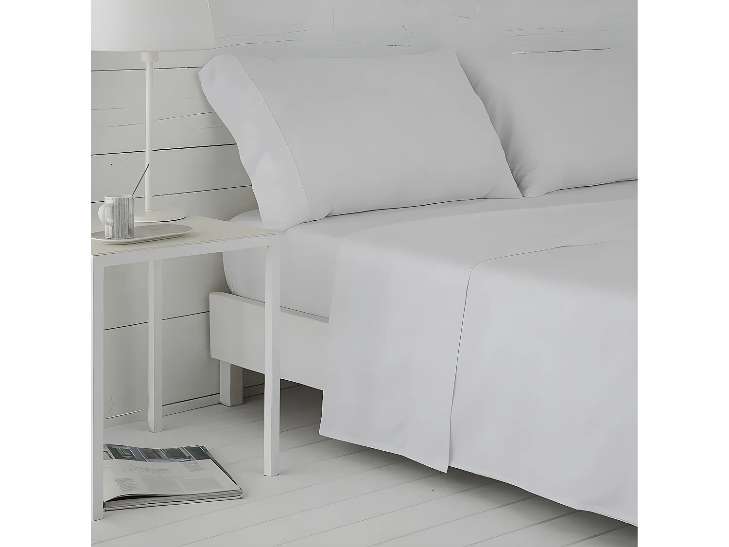 Juego de sábanas satén algodón egipcio 400 HILOS blanco 240x260 Cama 150