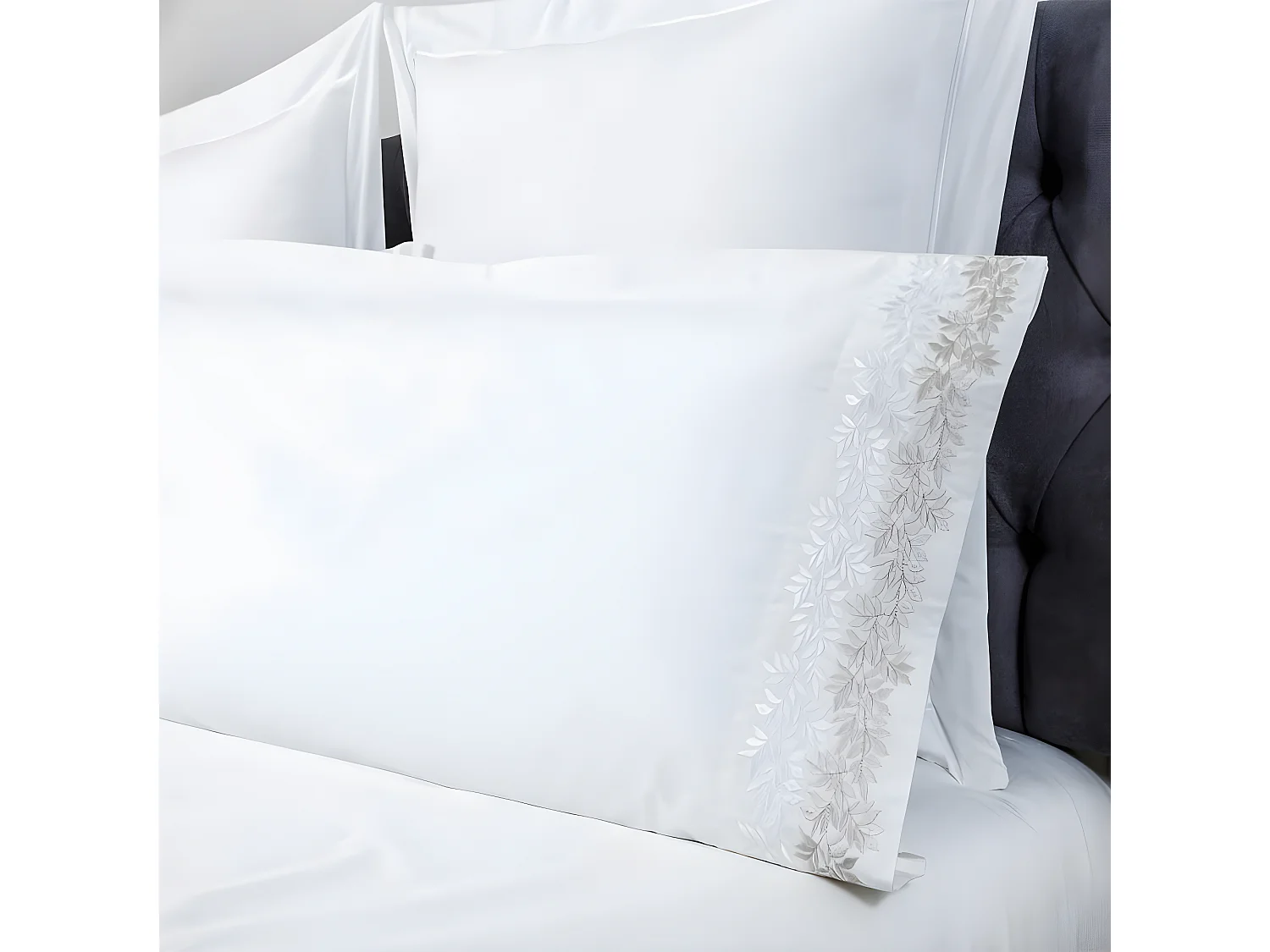 Juego de sábanas bordadas ZUYANA algodón 200 hilos blanco Cama 150