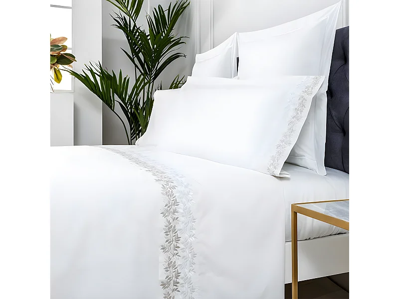 Juego de sábanas bordadas ZUYANA algodón 200 hilos blanco Cama 150