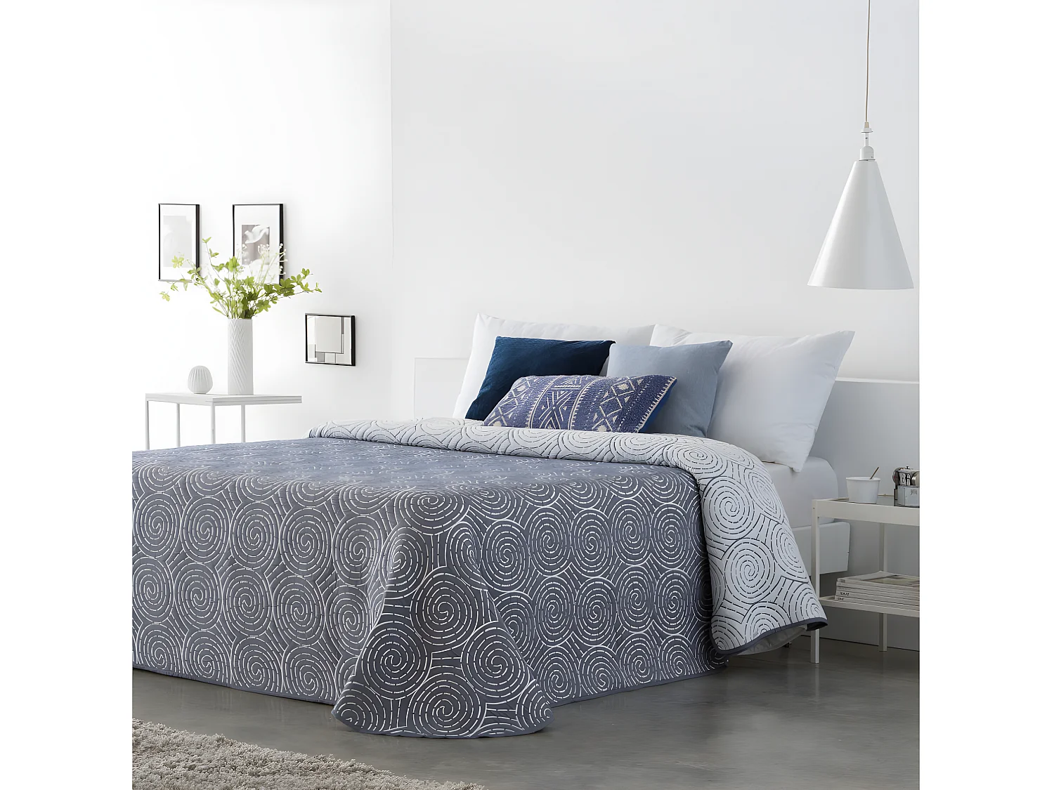 Colcha primavera verano SERON AZUL algodón poliéster cama de 160