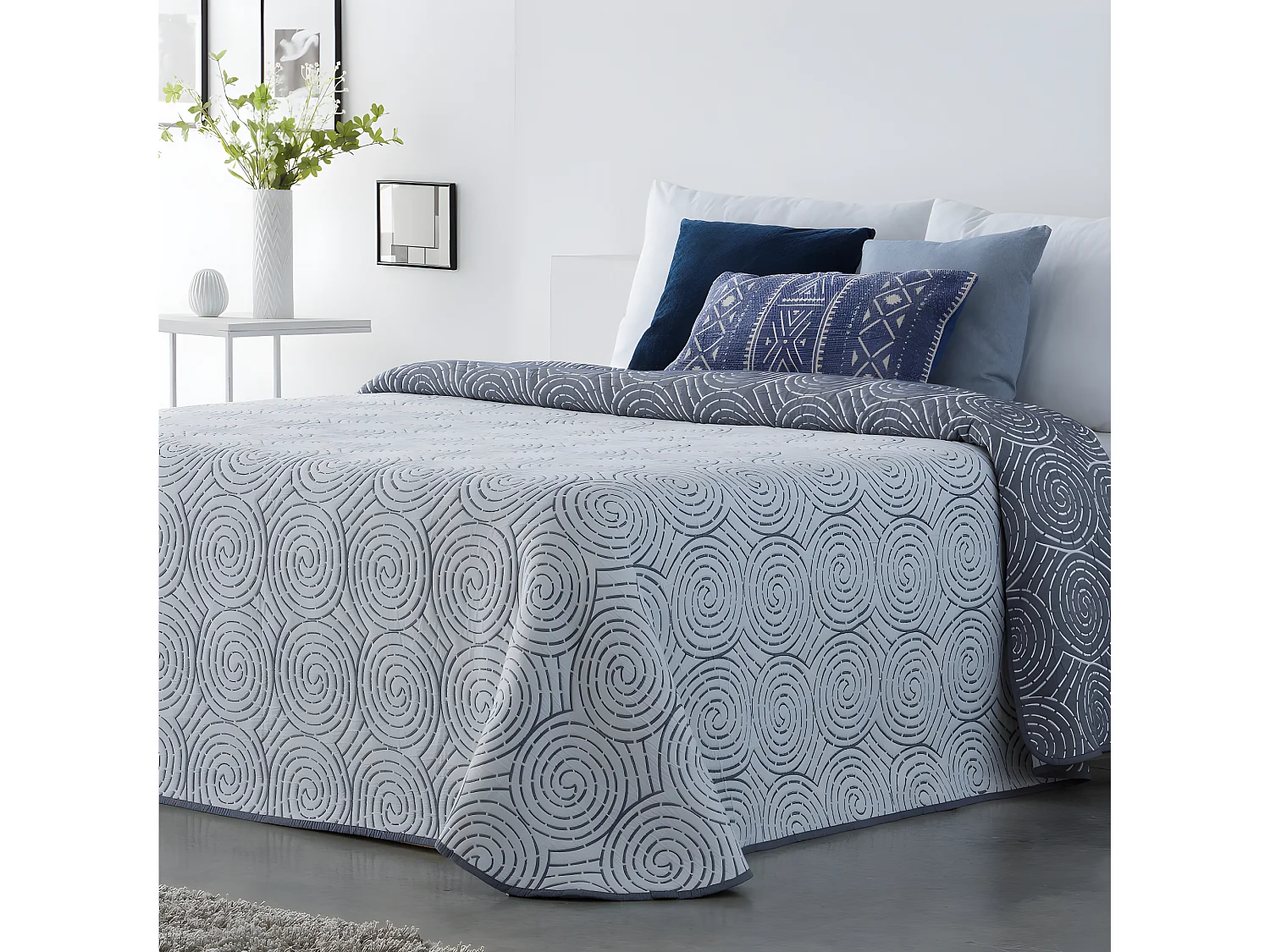 Colcha primavera verano SERON AZUL algodón poliéster cama de 160