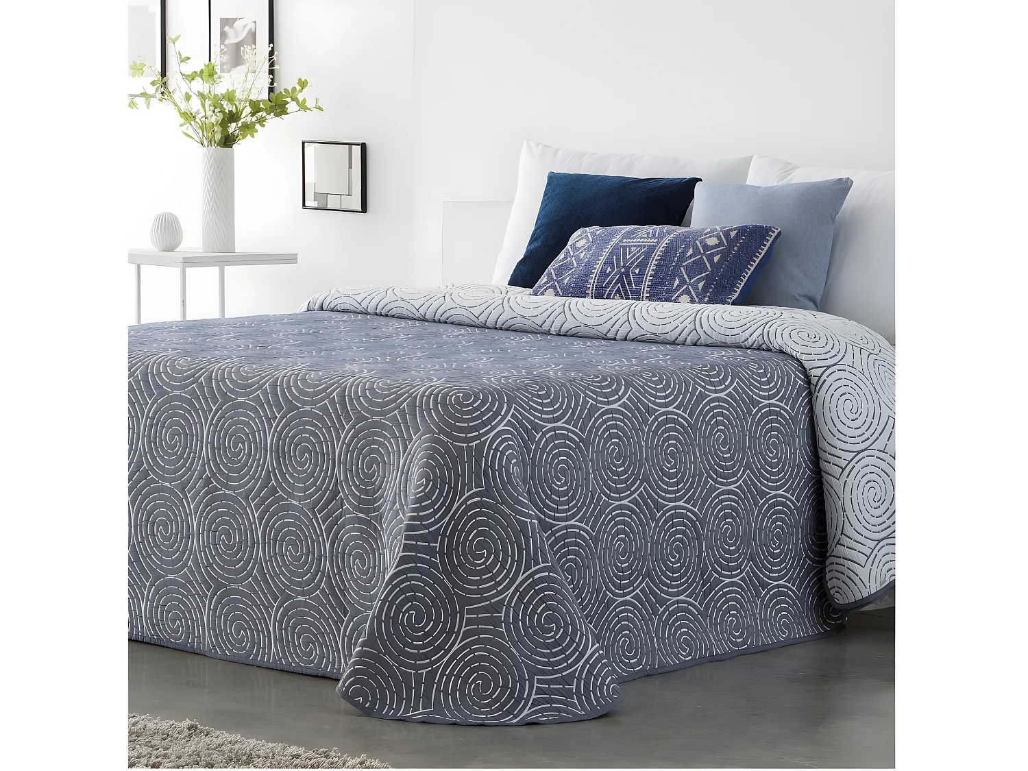 Colcha primavera verano SERON AZUL algodón poliéster cama de 160