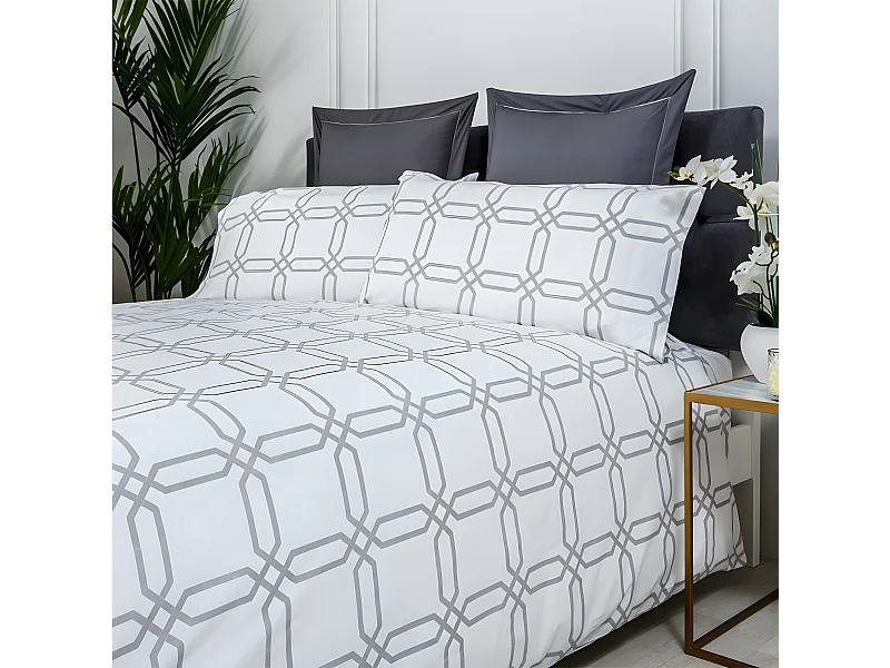 Funda nórdica TRANQUILITY percal algodón gris y blanco Cama de 180