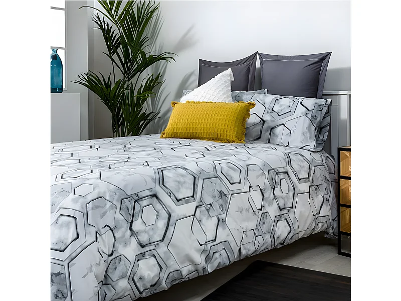 Funda nórdica MARMOL percal algodón gris y blanco 240x260 Cama 150