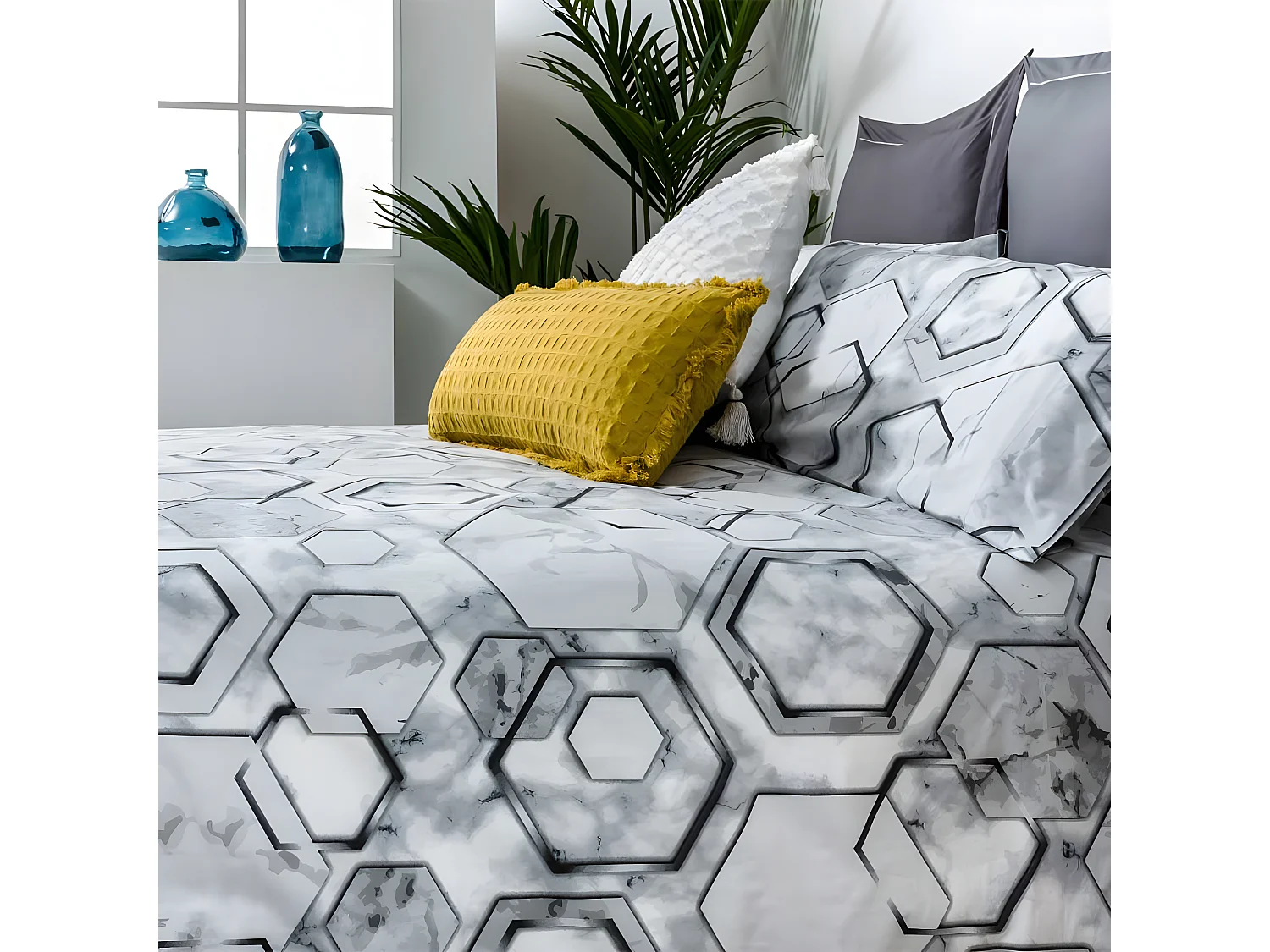 Funda nórdica MARMOL percal algodón gris y blanco 240x260 Cama 150