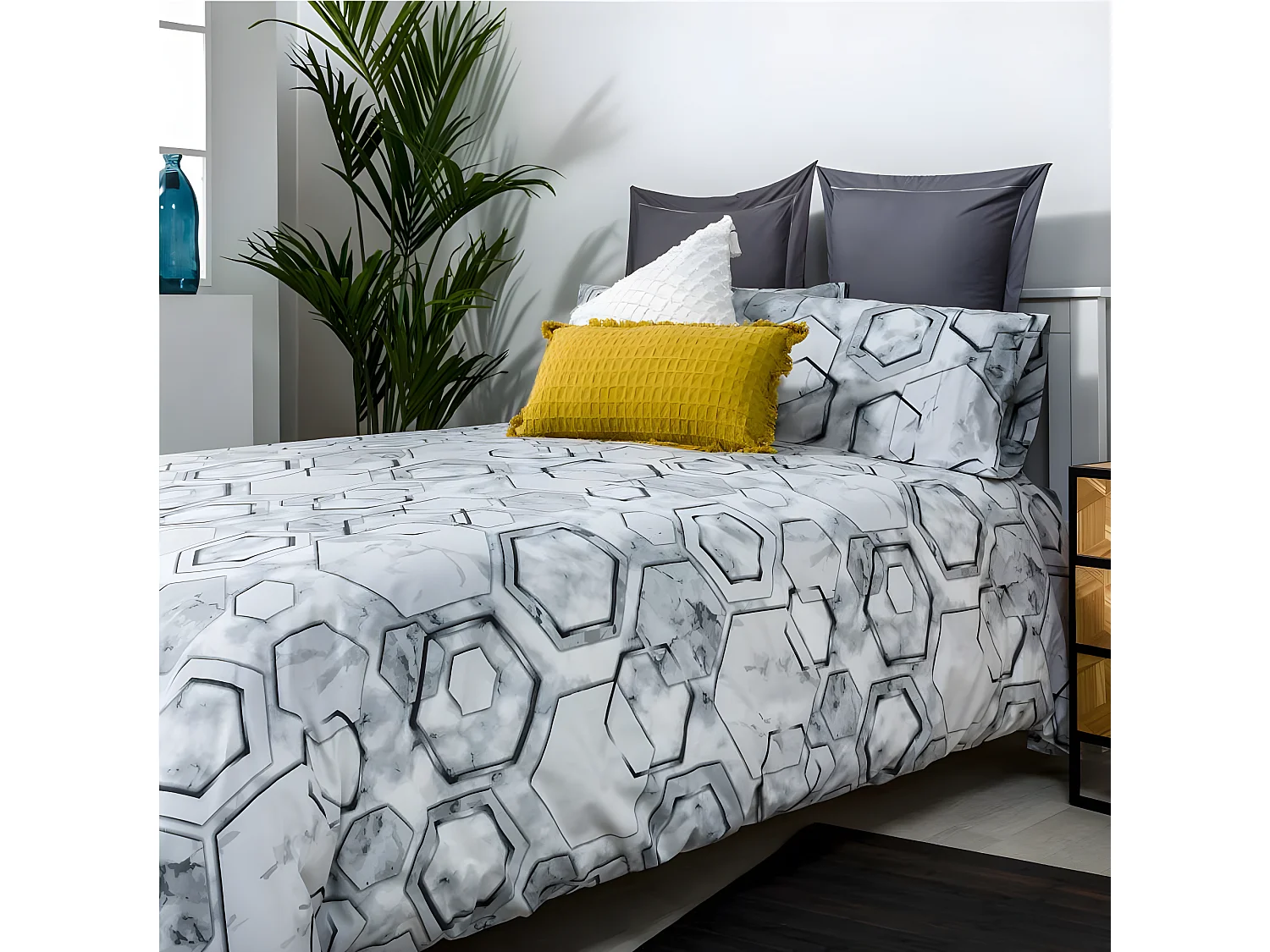 Funda nórdica MARMOL percal algodón gris y blanco 240x260 Cama 150