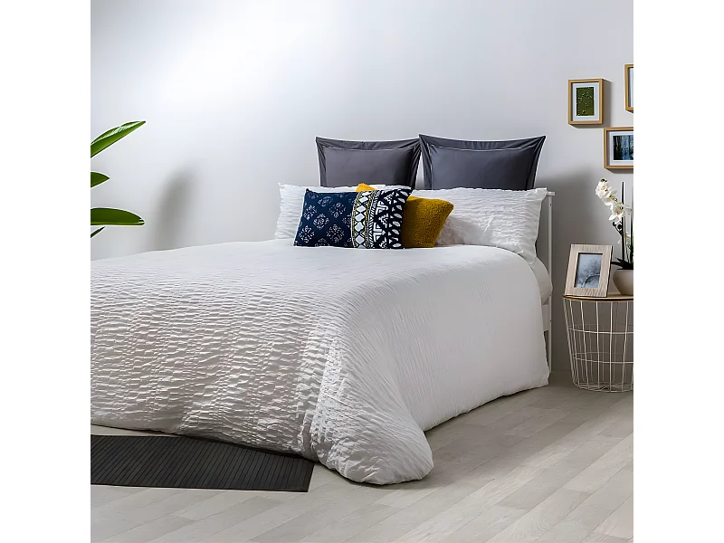Funda Nordica SEERSUCKER BLANCO microfibra bambula Cama de 180