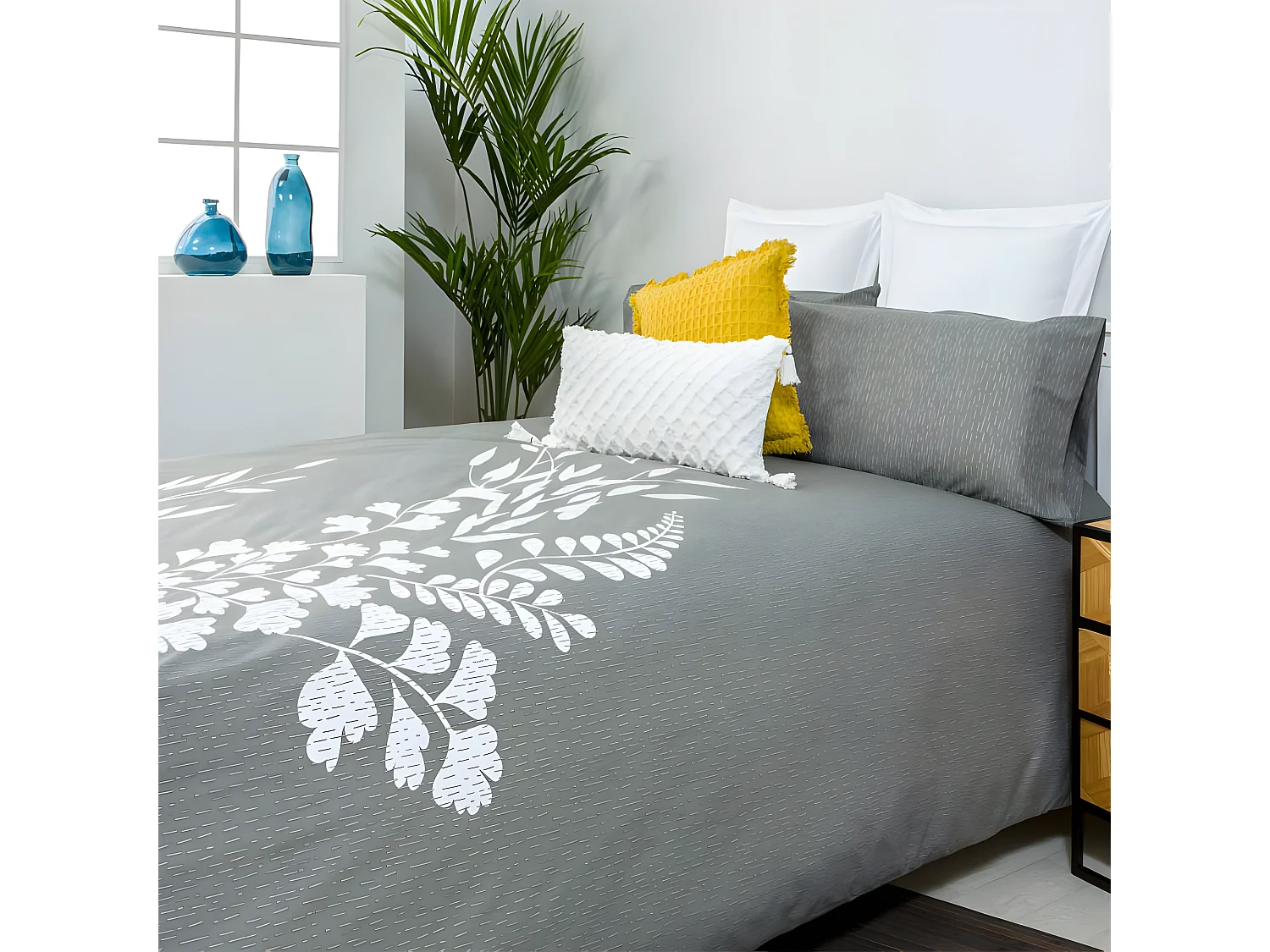 Funda Nordica FORESTA algodón poliéster gris 240 X 260 Cama de 150