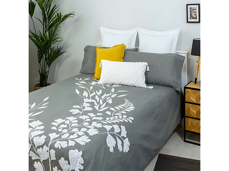 Funda Nordica FORESTA algodón poliéster gris 240 X 260 Cama de 150