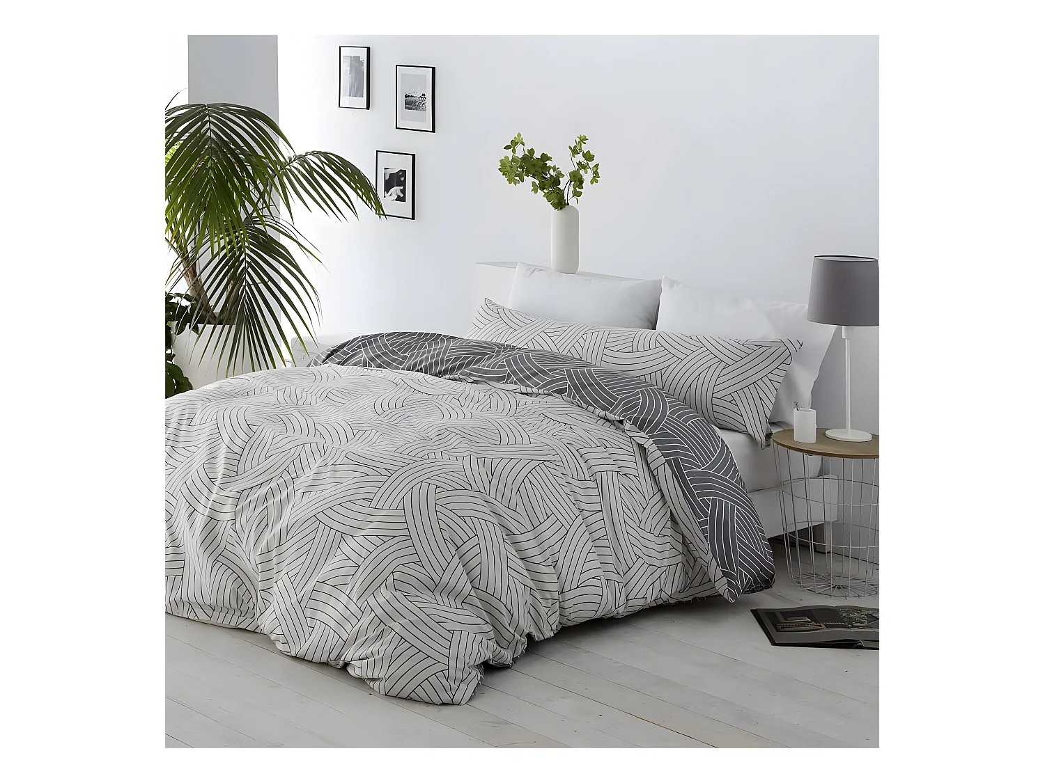 Funda nórdica reversible SALINAS microfibra gris 240x220 Cama de 150