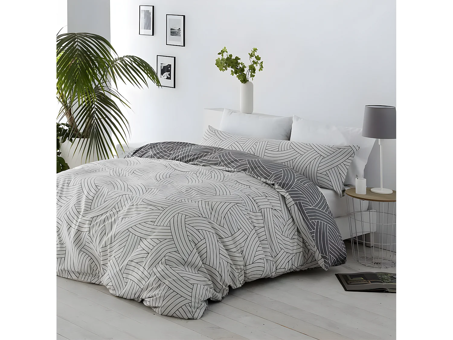 Funda nórdica reversible SALINAS microfibra gris 240x220 Cama de 150