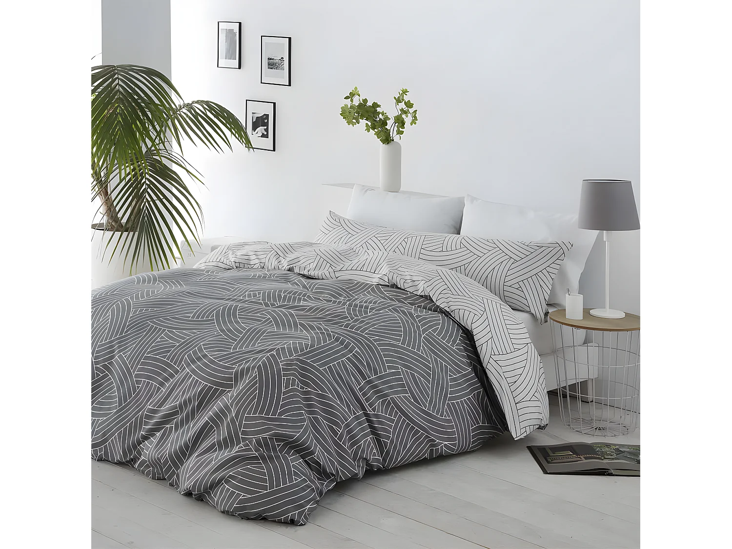 Funda nórdica reversible SALINAS microfibra gris 240x220 Cama de 150