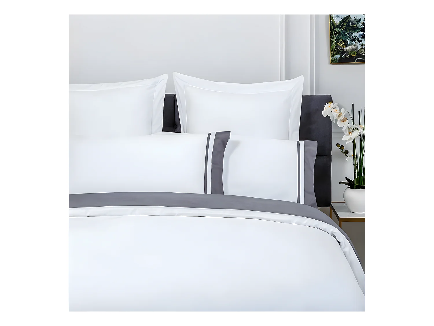 Funda nórdica Saten Algodon Egipcio 300 Hilos Blanco Y Gris 260x240