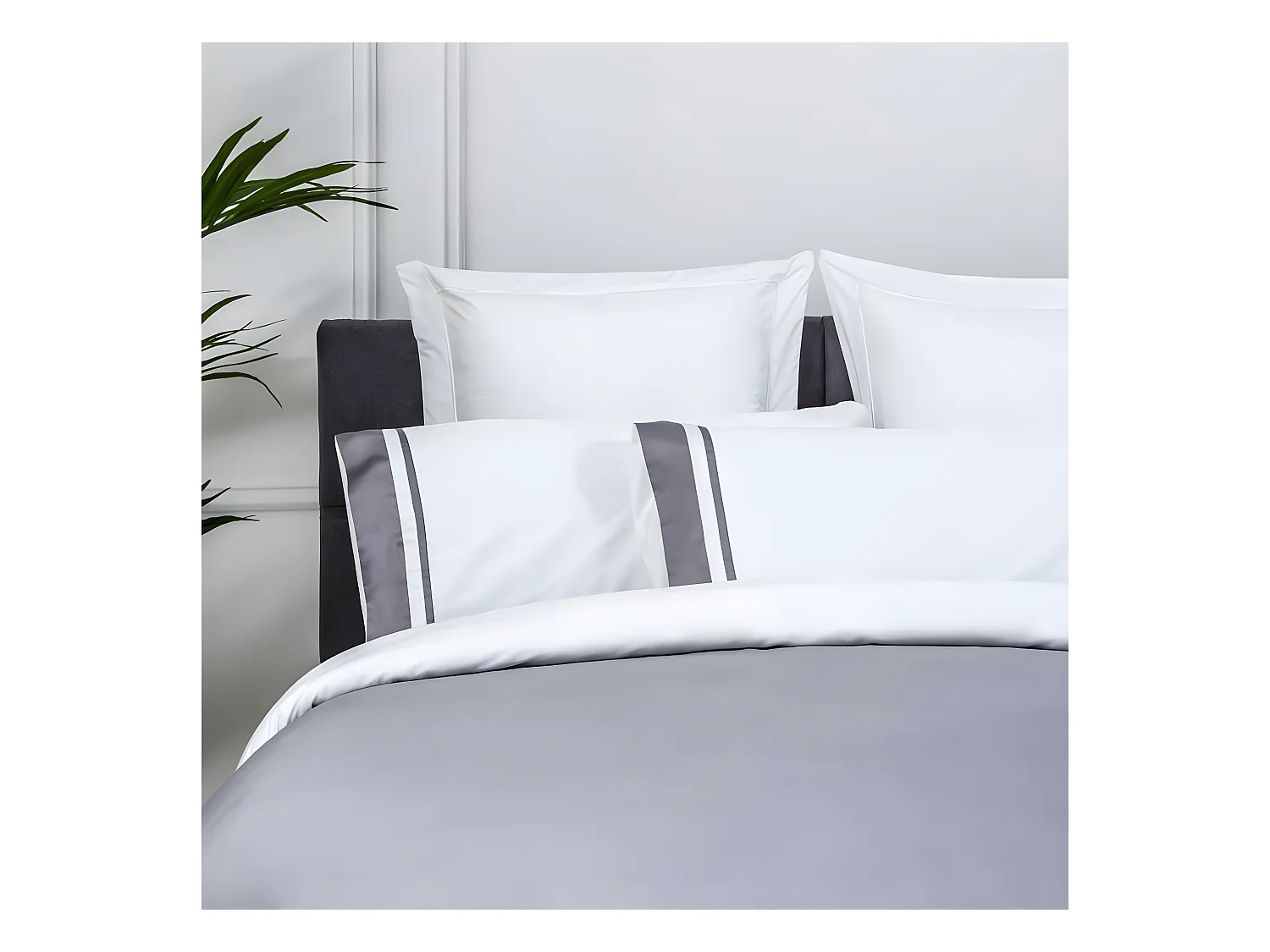 Funda nórdica Saten Algodon Egipcio 300 Hilos Blanco Y Gris 260x240