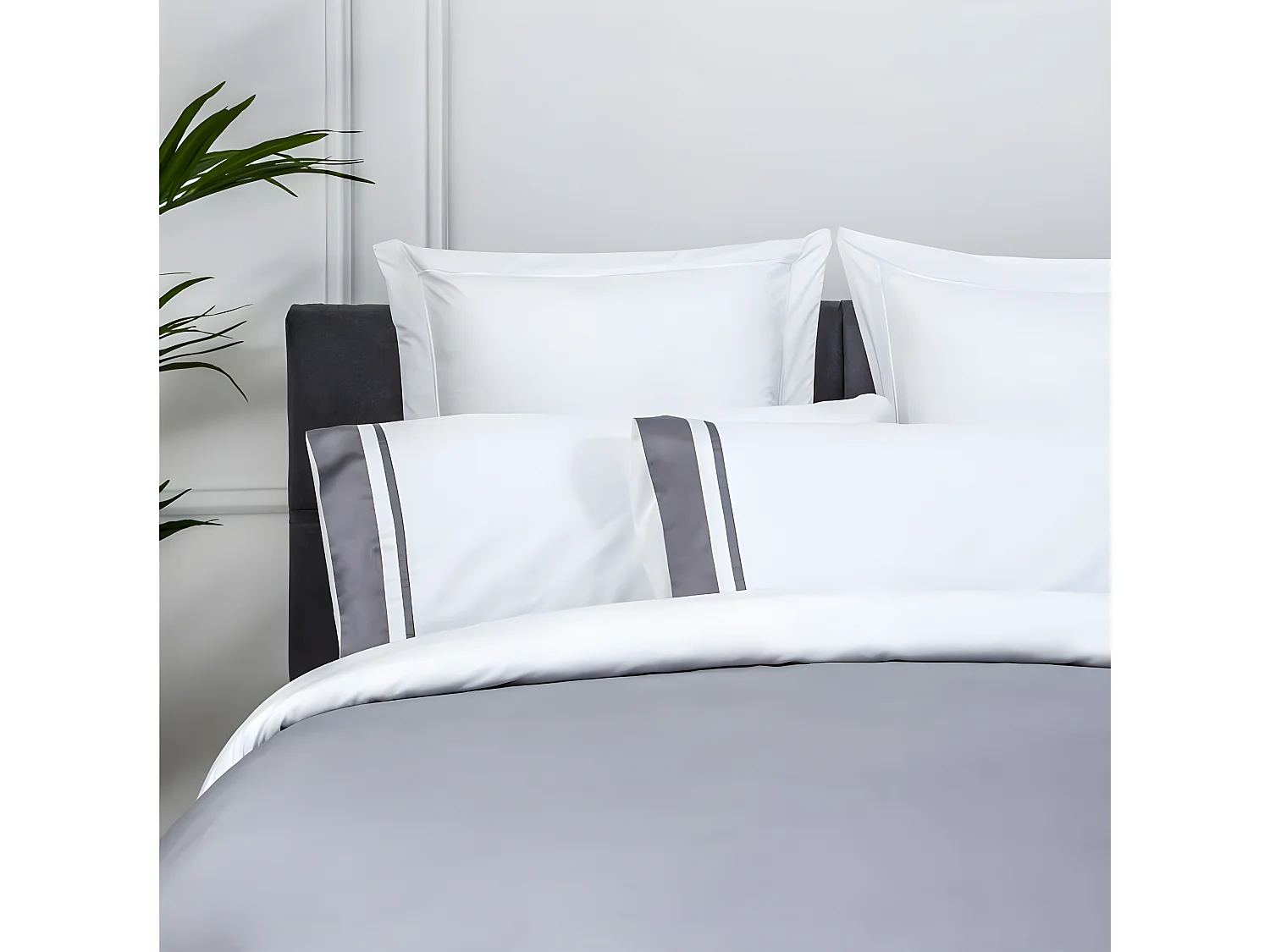 Funda nórdica Saten Algodon Egipcio 300 Hilos Blanco Y Gris 260x240