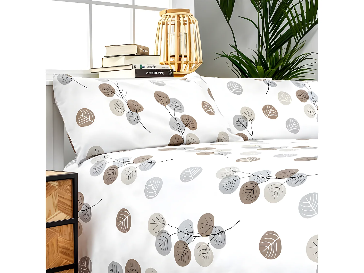 Funda nórdica HONDARRIBIA 100% algodón orgánico beige cama 200