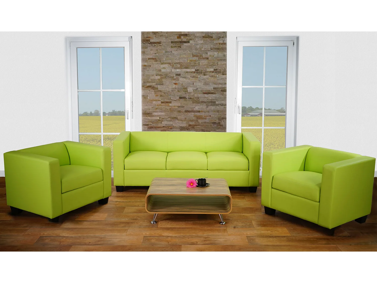 Salotto componibile lounge moderno elegante Lille M65 composizione 3-1-1 ecopelle verde