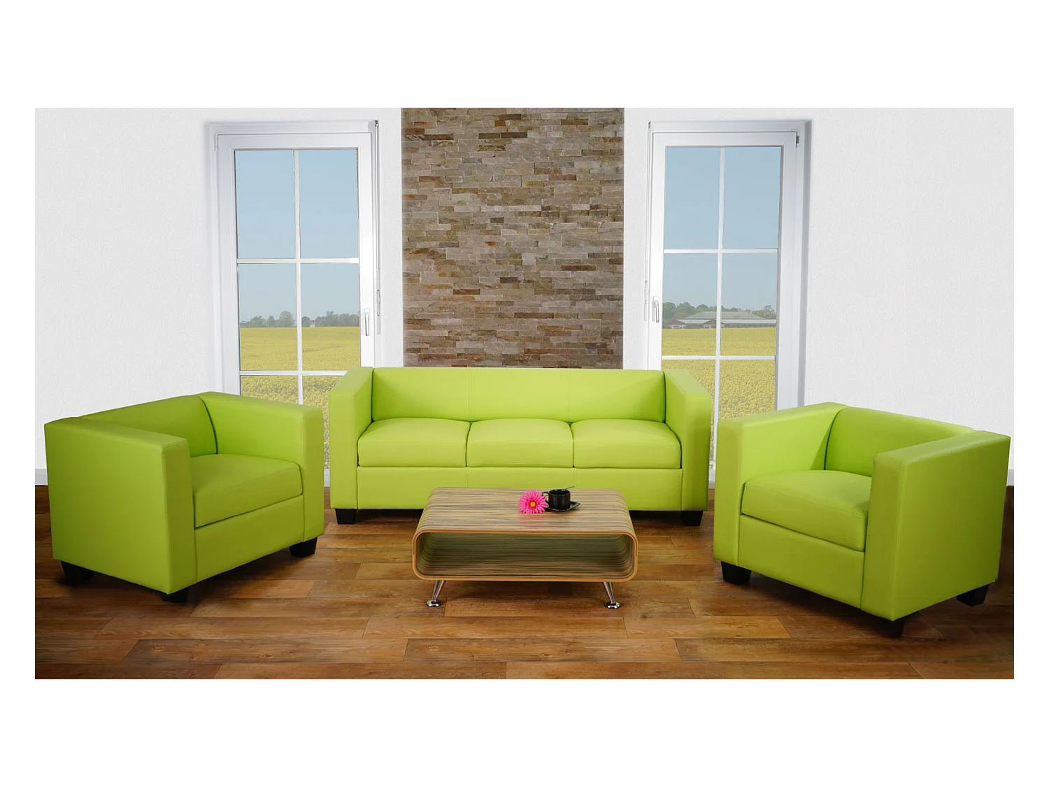 Ensemble de canapés Lille (3 pièces),  similicuir, vert clair
