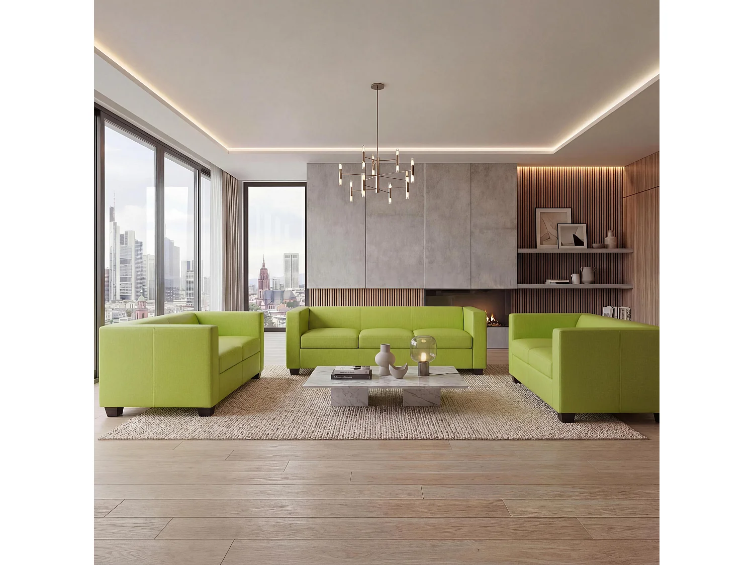 Ensemble canapé Lille (3 pièces),  Simili cuir, vert clair