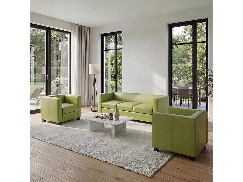 Sofagarnitur Lille (3-teilig), Kunstleder, hellgrün