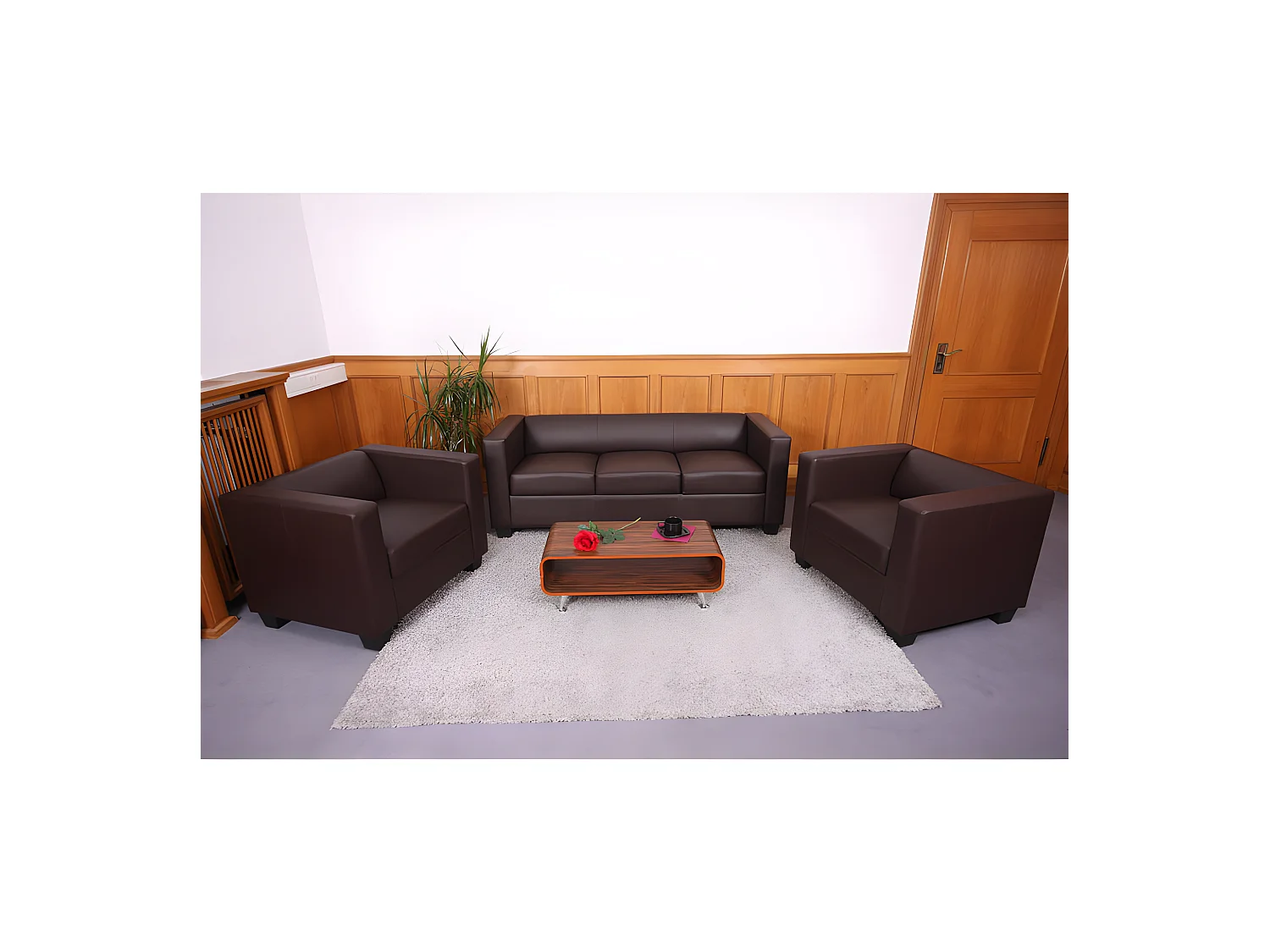Salotto componibile lounge moderno elegante Lille M65 composizione 3-1-1 ecopelle marrone