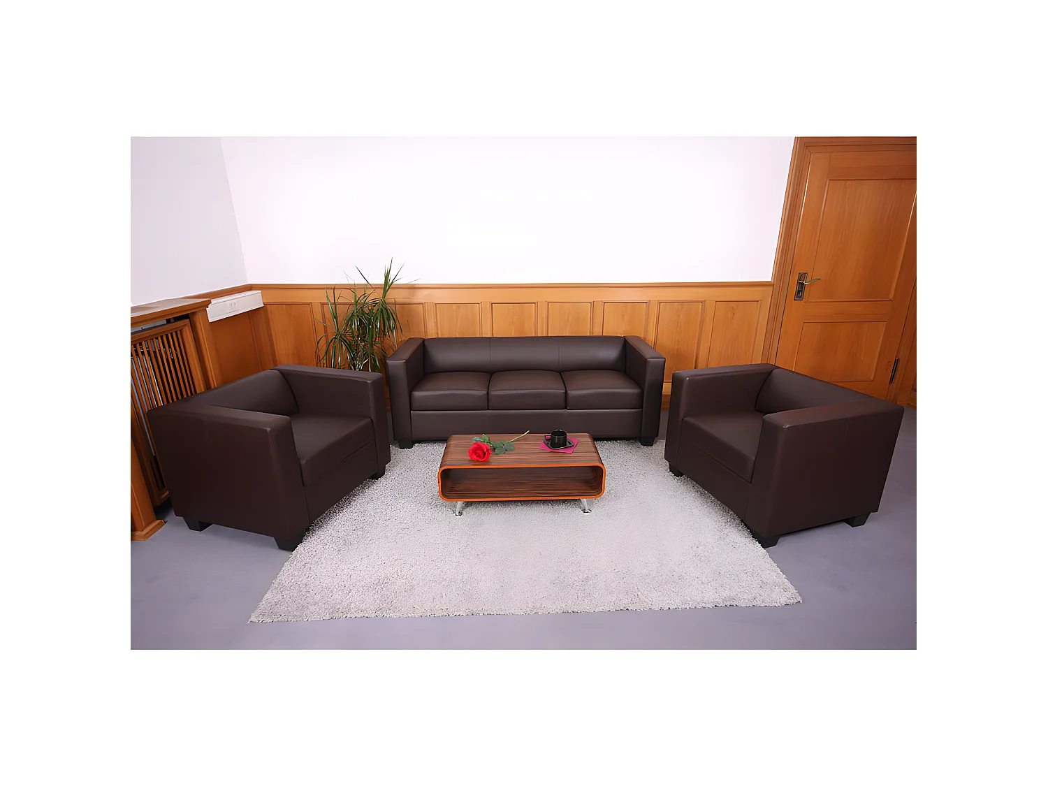 Sofagarnitur Lille (3-teilig), Kunstleder, coffee