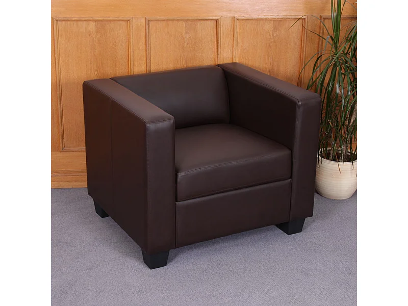 Salotto componibile lounge moderno elegante Lille M65 composizione 3-1-1 ~ ecopelle marrone