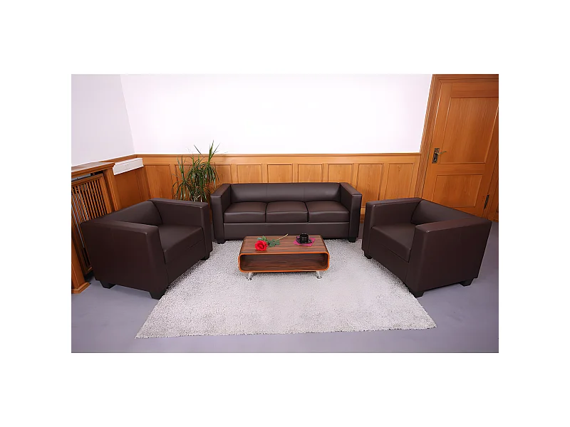 Zestaw sof Lille (3-częściowy),  imitacja skóry, kawowy