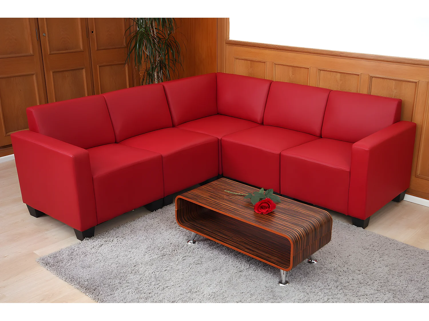 Salotto modulare componibile lounge moderno Lione N71 ecopelle combinazione 5 rosso