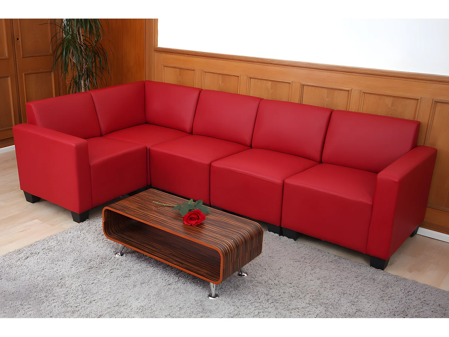 Salotto modulare componibile lounge moderno Lione N71 ecopelle combinazione 5 rosso